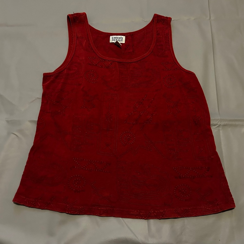 VTG‎ 90s/Y2K Chicos Red Embroidered Celestial Tank Top Cotton Size 3 XL Boho